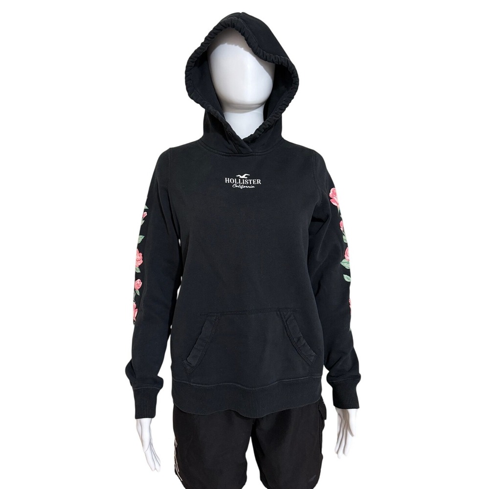 Hollister Black Pink Floral Hooded Sweatshirt Size Small